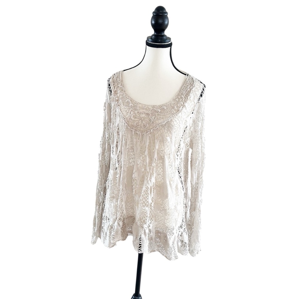 Chic Cocco Bella Made in Italy Tunic Style Blouse in Cream One Size Bohemian